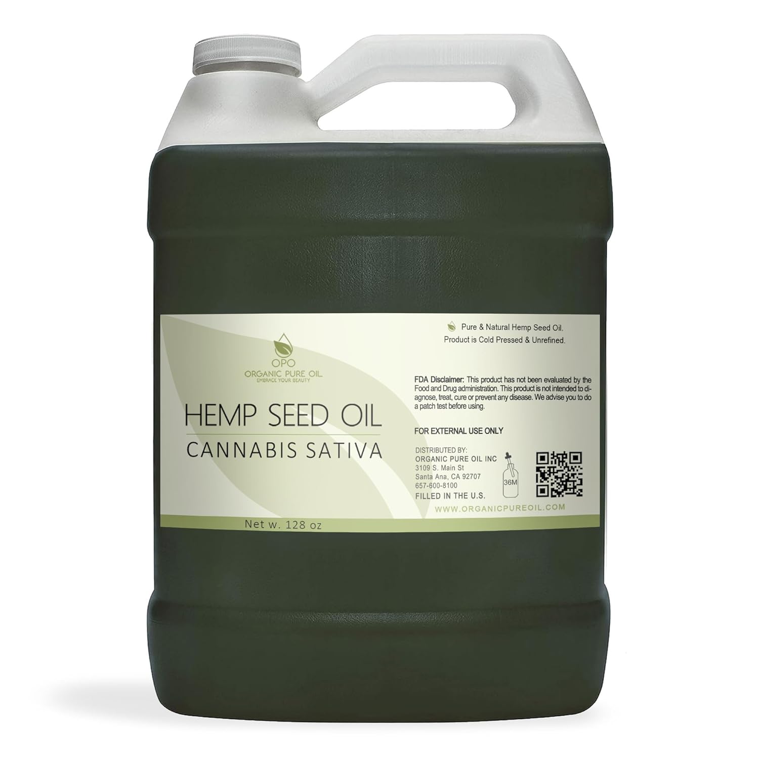 Hemp Seed Oil - 100% Pure, Unrefined, Cold Pressed, Organically Sourced, All-Natural Non-GMO, Extra Virgin, Undiluted, Carrier Oil - Bulk 128 oz / 1 Gallon - Tinctures, Blends, DIY, Essential Oils