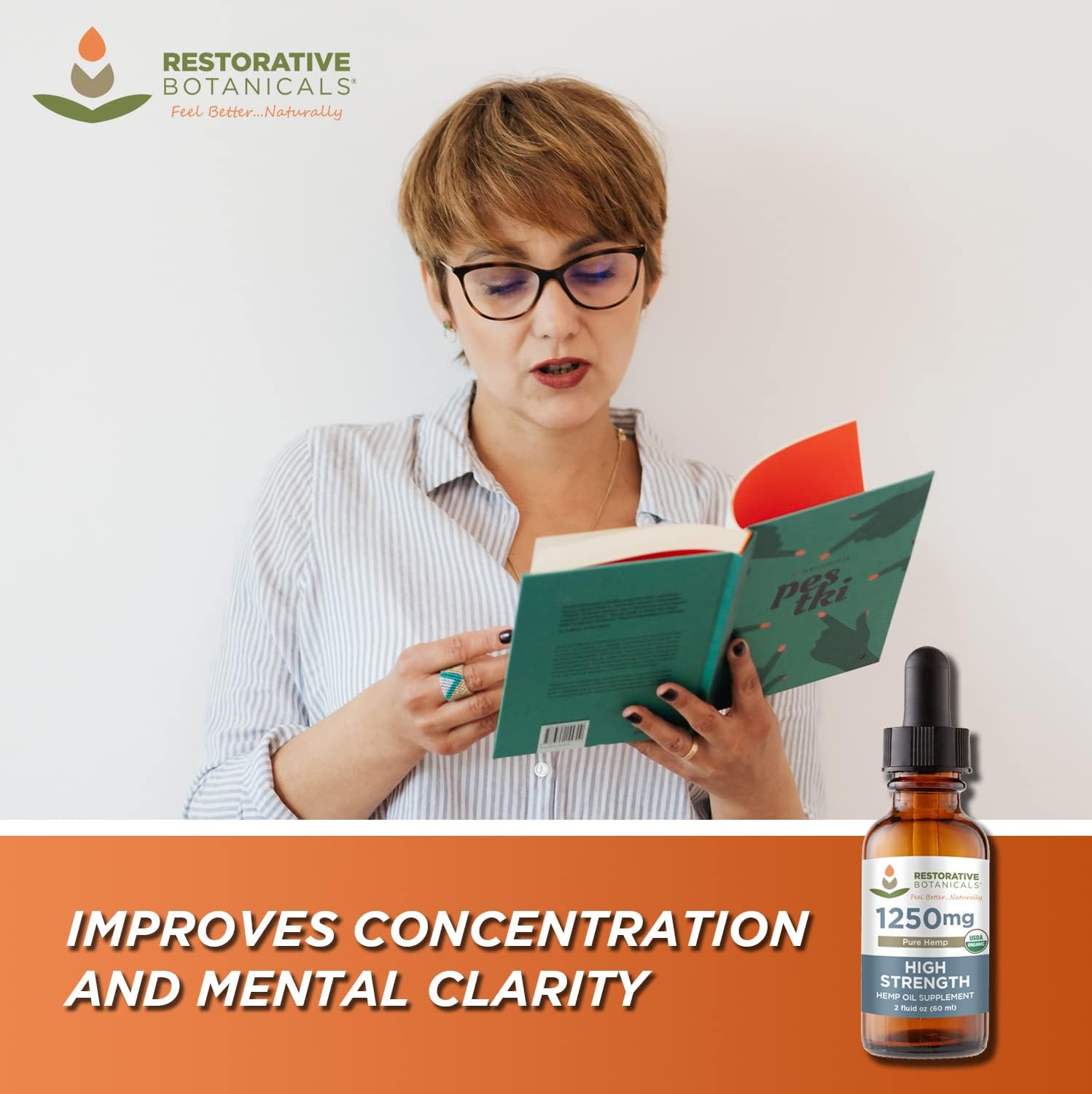 High Strength USDA Certified Organic Hemp Oil Drops - 1250mg Pure Hemp (2oz/60ml) 120 Servings - Natural Flavor for Calming Relief from The Stresses of Everyday Life - Image 8