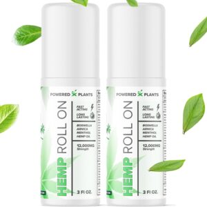 Hemp Oil Roll On - Menthol Rub with Boswellia & Arnica - 12,000mg Extra Strength Oil for Muscle Discomfort by Powered X Plants - Pack of 2, 3 fl.oz.
