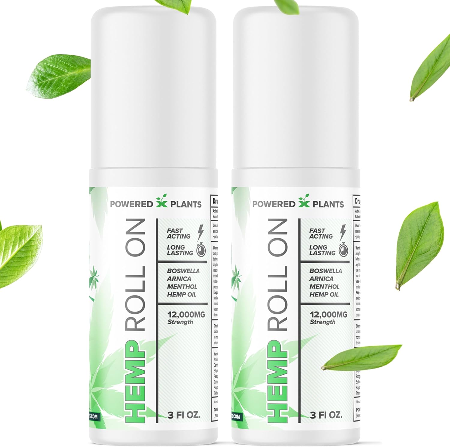 Hemp Oil Roll On - Menthol Rub with Boswellia & Arnica - 12,000mg Extra Strength Oil for Muscle Discomfort by Powered X Plants - Pack of 2, 3 fl.oz.