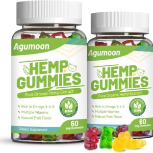 Hemp Gummies 2 Packs, High Potency Edible Relaxing Gummy with Natural Hemp Oil Extract - Vegan, Low Sugar, Non-GMO - 120 Counts