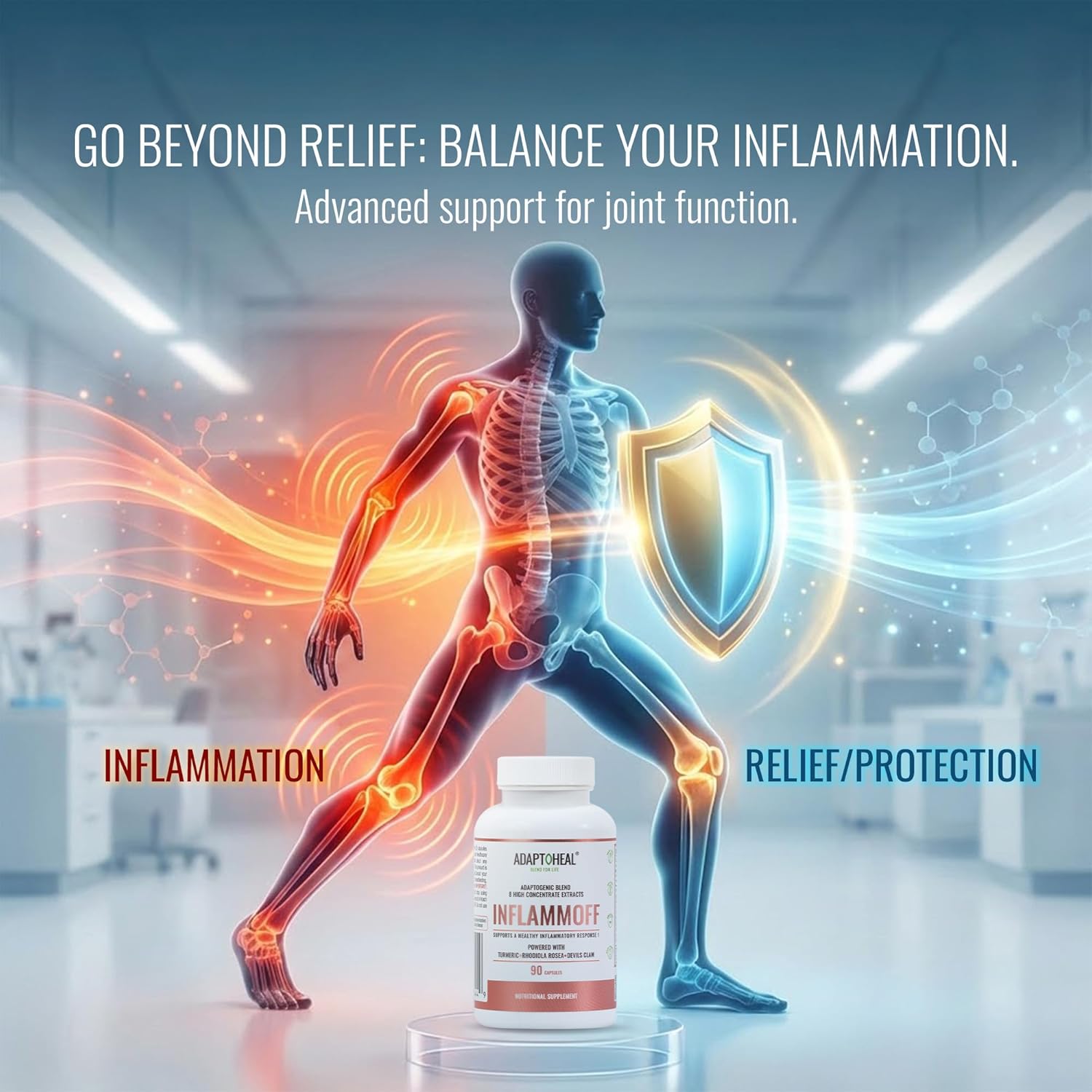 ADAPTOHEAL Inflammoff - Adaptogenic Supplement Designed to Support Joint, Muscle and Tissue Inflammation Naturally, 8 Highly Concentrated extracts with Turmeric and Rhodiola rosea (90 Capsules) - Image 4