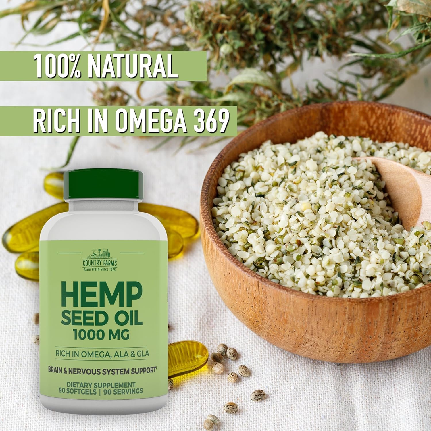 COUNTRY FARMS Hemp Seed Oil 1000mg, Rich in Omega, ALA and GLA, Immune Support, 90 Count - Image 5