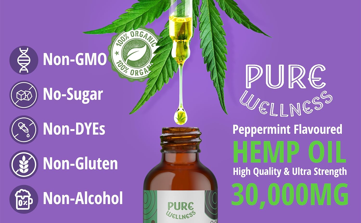 Organic Hemp Seed Oil (4 Oz), Peppermint Flavor, High Potency 30,000 mg - Helps in Natural Relief, Sleep, Relaxation & Mood, Transparent Hemp Oil Dosage, Non-Habit Forming - Non-GMO, Vegan - Image 3