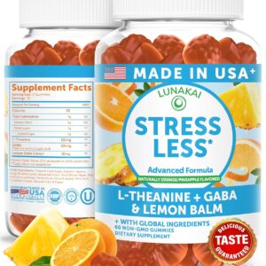Lunakai USA Made Calm & Stress Relief Gummies – Delicious GABA + L-Theanine Calming Supplement for Adults & Kids – Natural Stress Support, 60ct