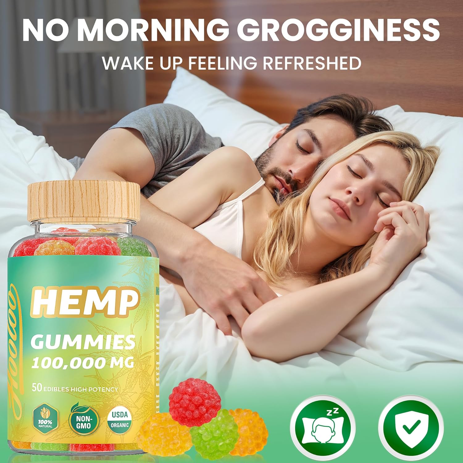 HOOLOO Hemp Gummies 100,000mg for Deep Sound Bedtime Support and Discomfort Relief, Fruity Gummy Infused Omega 3 Vitamins, Made in USA - Image 5