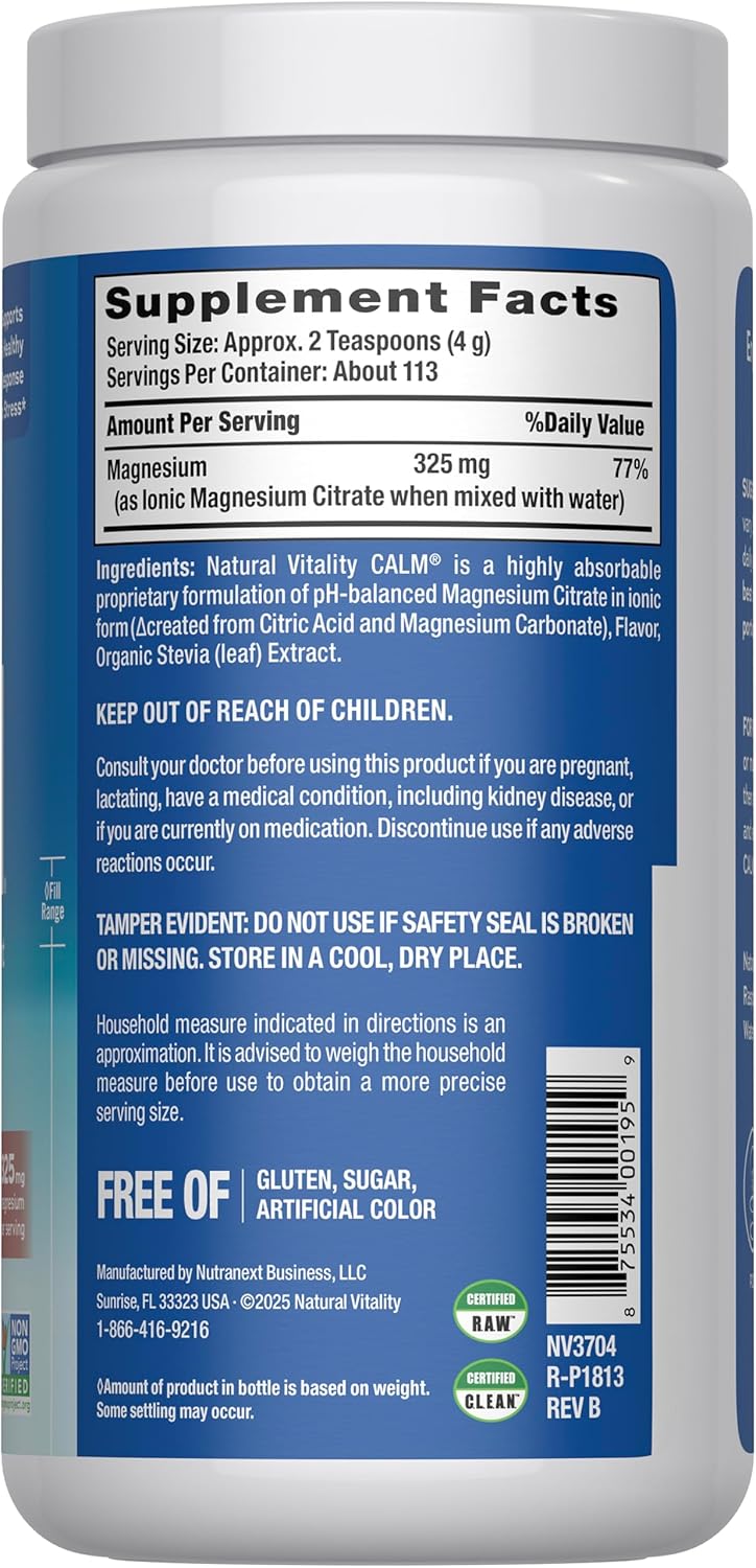 Natural Vitality Calm Magnesium 16 oz Powder | Relaxing Drink Mix | Cherry Flavored Supplement | 325mg Per Serving | Non-GMO, Gluten-Free & Vegan - Image 2