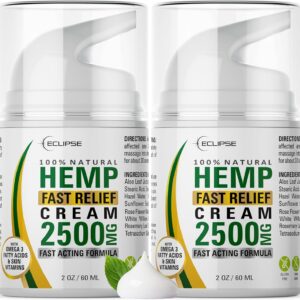 Hemp Cream by Eclipse - Natural Hemp Extract Cream - Made in USA - 2 Pack