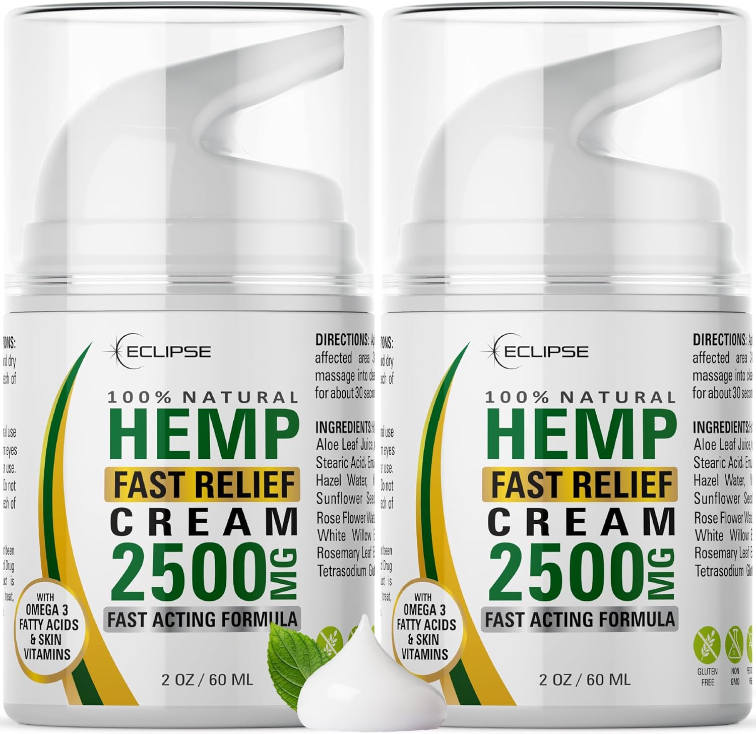 Hemp Cream by Eclipse - Natural Hemp Extract Cream - Made in USA - 2 Pack