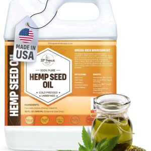 Organic Hemp Seed Oil (32 oz) Premium Cold Pressed Unrefined | 100% Pure Hemp Seed Oil for Skin, Face, Hair, Soap Making, Massage | Carrier for Essential Oils | Available in Bulk | 32 FL OZ