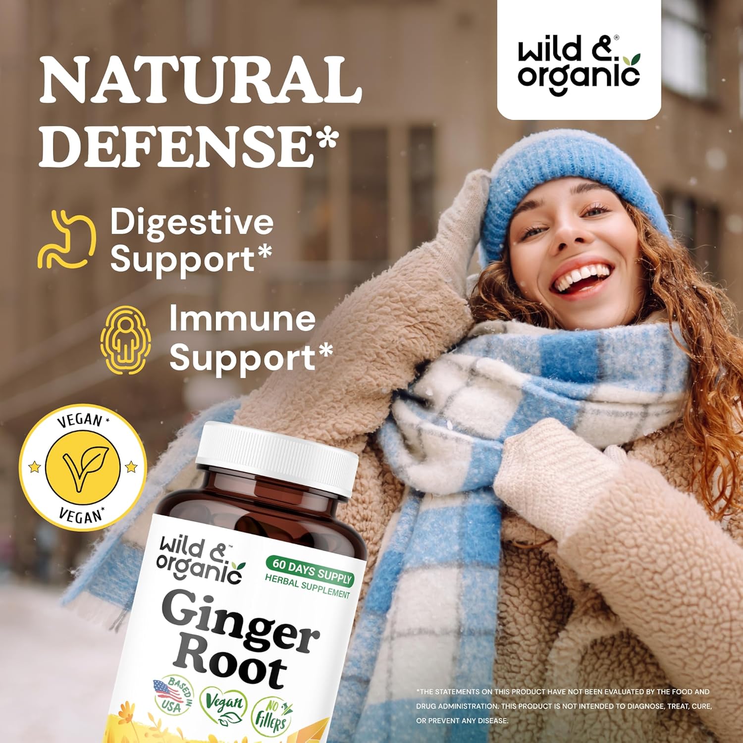 Wild & Organic Ginger Root Capsules 1200 mg - Immune & Digestive Support - Ginger Root Supplement - Zingiber Officinale Powder - 60 Days of Supply - Vegan, No Fillers, Non-GMO - 120 Count - Image 2