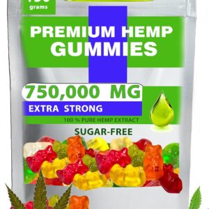 Hemp Gummies 750,000mg Premium Organic Sugar-Free Natural Health Support High Potency Rich in Vitamins B E C D Omega 3 6 9 Super Gummy Bears