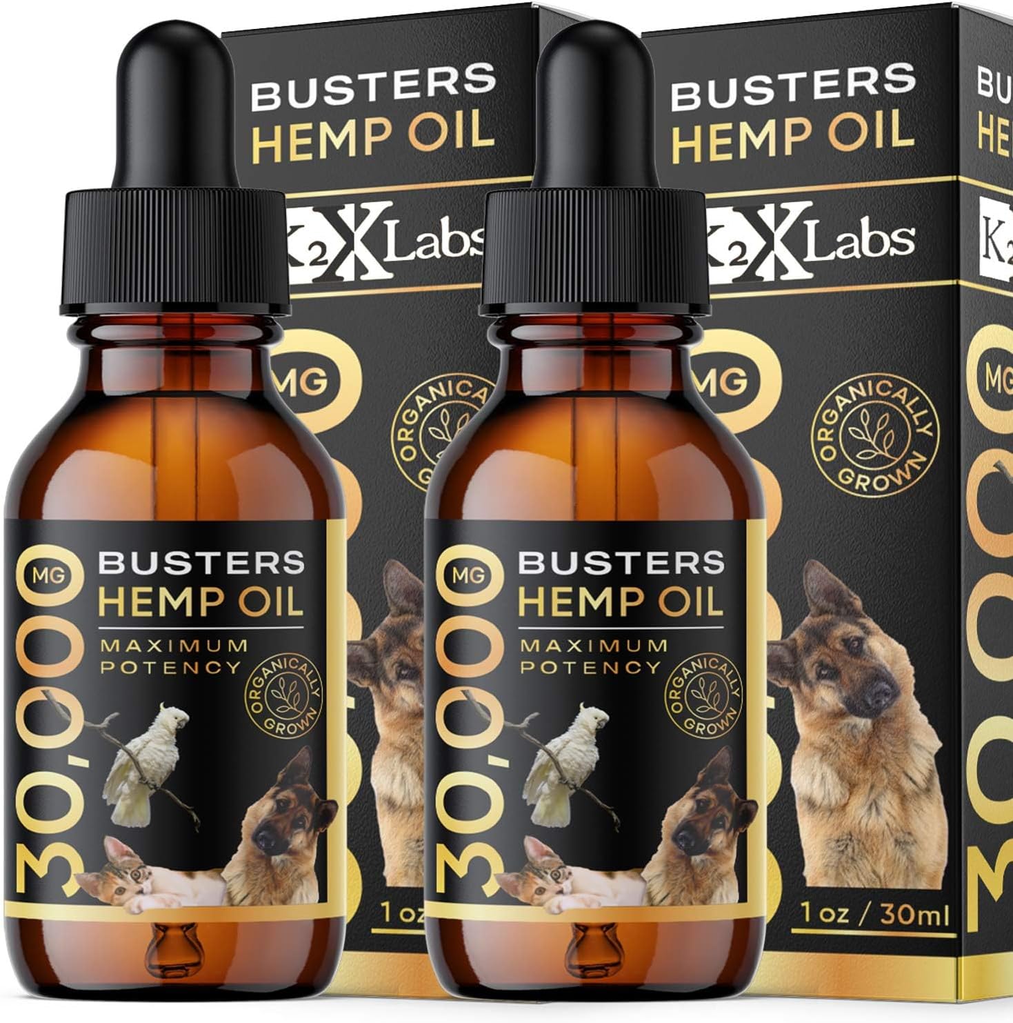 Busters Organic Hemp Oil 2Pack, 2Months Supply Treats for Dogs and Cats Perfect Ratio Omega 3 and 6 Made in USA Hip and Joint Health, Natural Relief, Calming