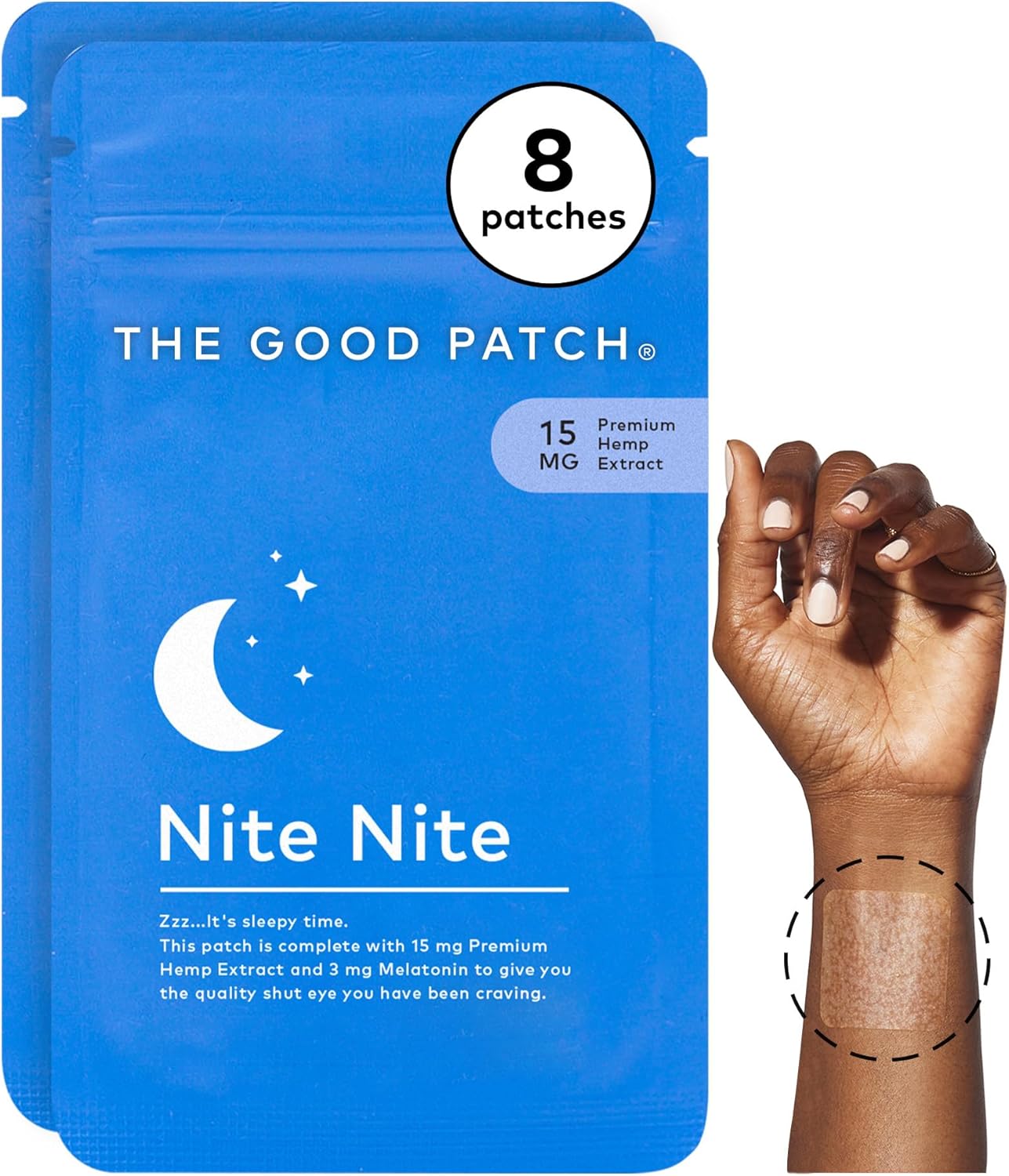 The Good Patch Nite Nite Sleep Patch Support with Hemp and Melatonin, Sustained Release, Natural Patch, Plant Powered Wearable Wellness (8 Total Patches)