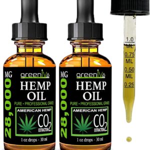 GreenIVe Hemp Oil Drops 28,000mg – Naturally Grown, Vegan, Rich in Omegas – Premium Hemp Oil Dropper – Non-GMO, Made in USA – 30mL (2 Pack)