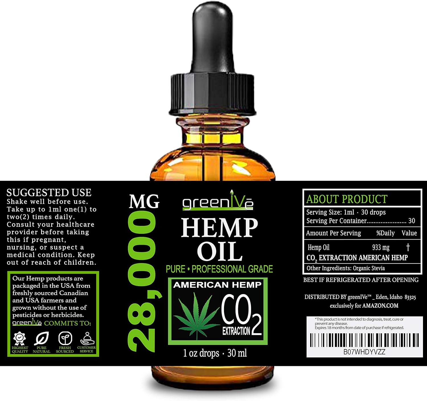 GreenIVe Hemp Oil Drops 28,000mg – Naturally Grown, Vegan, Rich in Omegas – Premium Hemp Oil Dropper – Non-GMO, Made in USA – 30mL (2 Pack) - Image 3