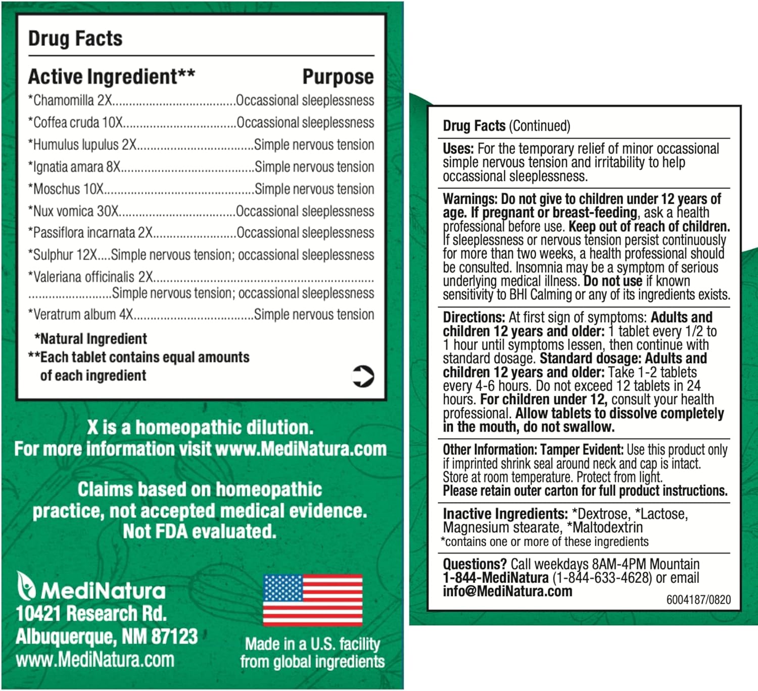 MediNatura BHI Calming Support Tablets – Natural, Plant-Based Support for Simple Nervous Tension, Irritability & Sleeplessness – Relaxation & Nighttime Support – 100 Count - Image 8