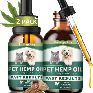 2Pack Hemp Oil for Dogs & Cats, Anxiety & Stress Relief Drops with Omega 3-6-9,Hemp Oil Helps with Pain, Stress, Sleep, Arthritis, Seizures Support, Calming Pet Supplement for Small & Large Pets