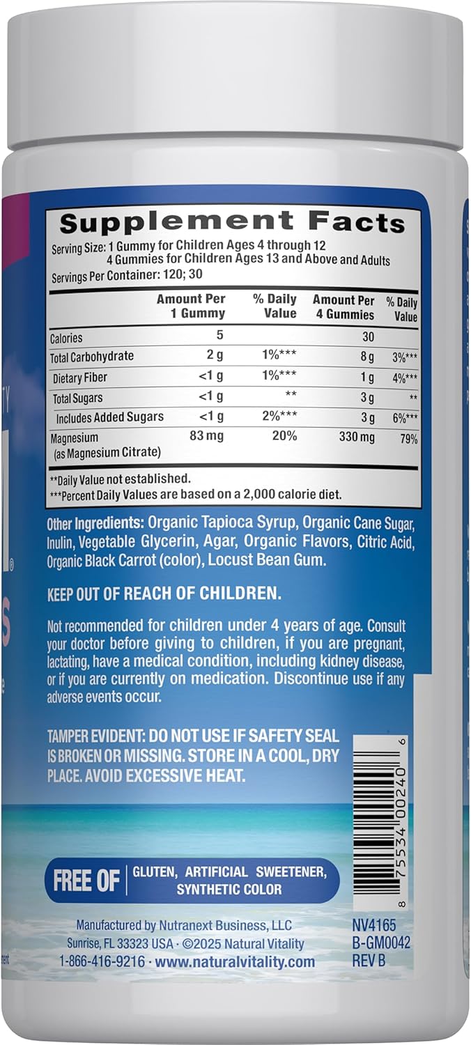 Natural Vitality Calm, Magnesium Citrate Supplement, Stress Relief Gummies, Supports a Healthy Response to Stress, Gluten Free, Vegan, Raspberry Lemon, 120 Gummies - Image 2