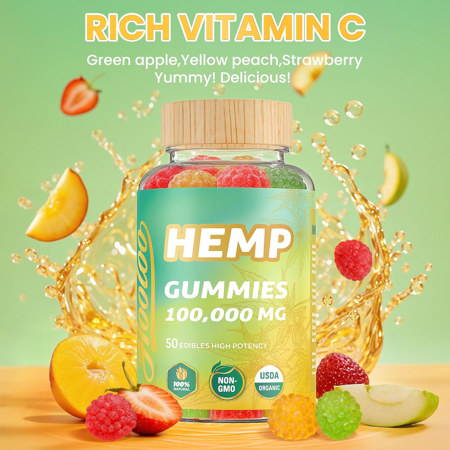 HOOLOO Hemp Gummies 100,000mg for Deep Sound Bedtime Support and Discomfort Relief, Fruity Gummy Infused Omega 3 Vitamins, Made in USA - Image 3