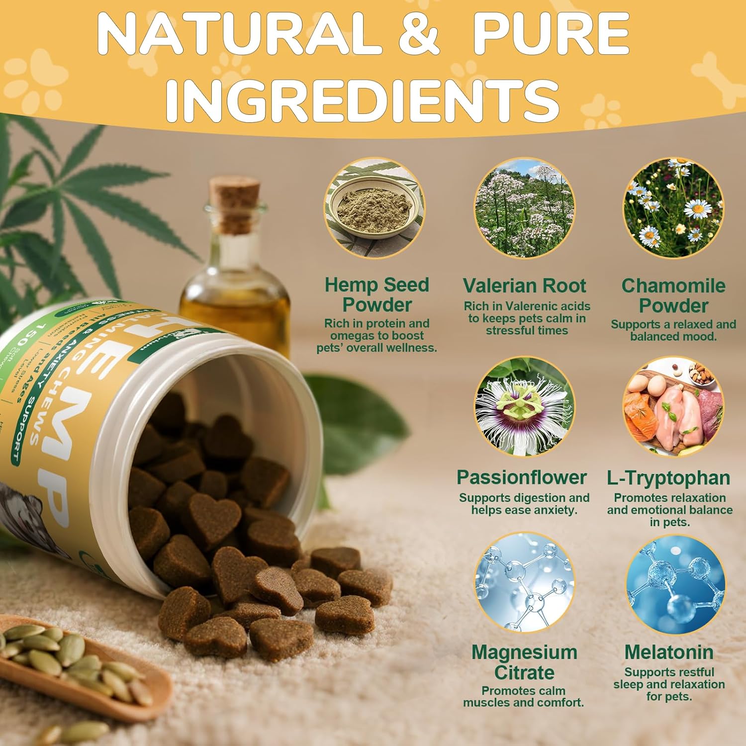 Hemp Calming Chews for Dogs, Calming Bites with Hemp Oil - Anti-Anxiety & Stress Relief Treat for Dogs Puppy Melatonin Sleep Aid Calm Dog with Separation, Noise,Thunder, Barking - 150Ct - Image 5