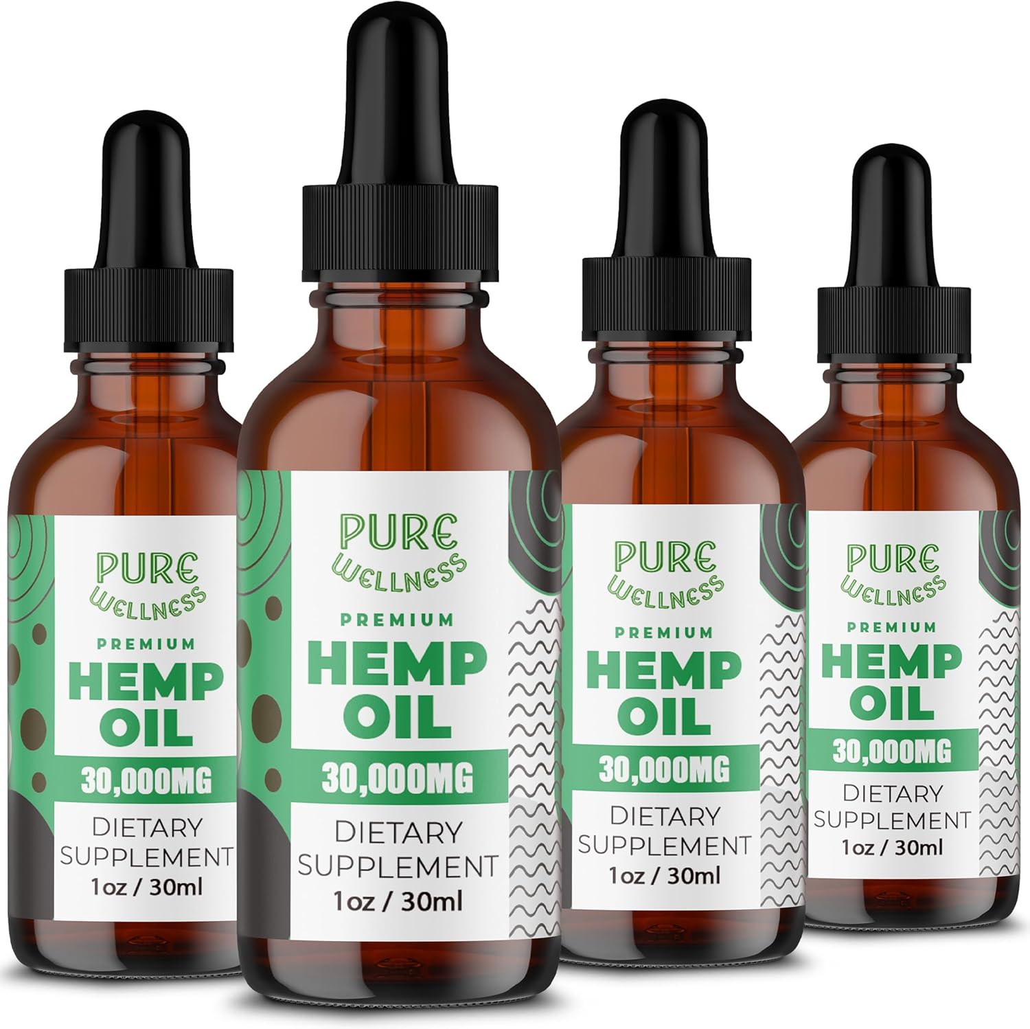 Pure Wellness Hemp Seed Oil Drops, Omega 3 6 9 Fatty Acids, Organic, Non-GMO, Vegan (Natural Hemp, 4-Pack)