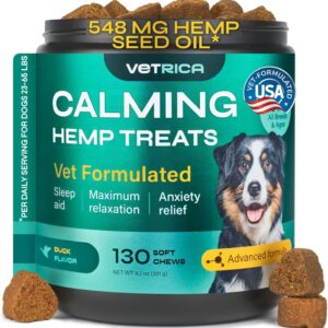 Hemp Calming Chews for Dogs - Advanced Dog Calming Chews with Organic Chamomile - Separation Aid, Barking, Stress Relief, Thunderstorms, Vet Visits - Melatonin, Hemp Oil, Vitamins - 130 Soft Treats