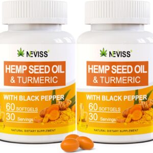 2 Pack Hēmp Oil Capsules with Turmeric - Organic Hēmp Seed Oil Pills with Turmeric Curcumin, Black Pepper - Vegan Omega 3 & 6 Supplement - Extra Strength & Absorption - 120 Softgels