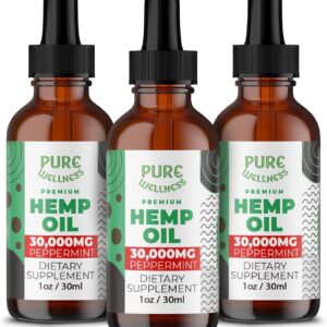 Organic Hemp Seed Oil (3 Oz), Peppermint Flavor, High Potency 30,000 mg - Helps in Natural Relief, Sleep, Relaxation & Mood, Transparent Hemp Oil Dosage, Non-Habit Forming - Non-GMO, Vegan