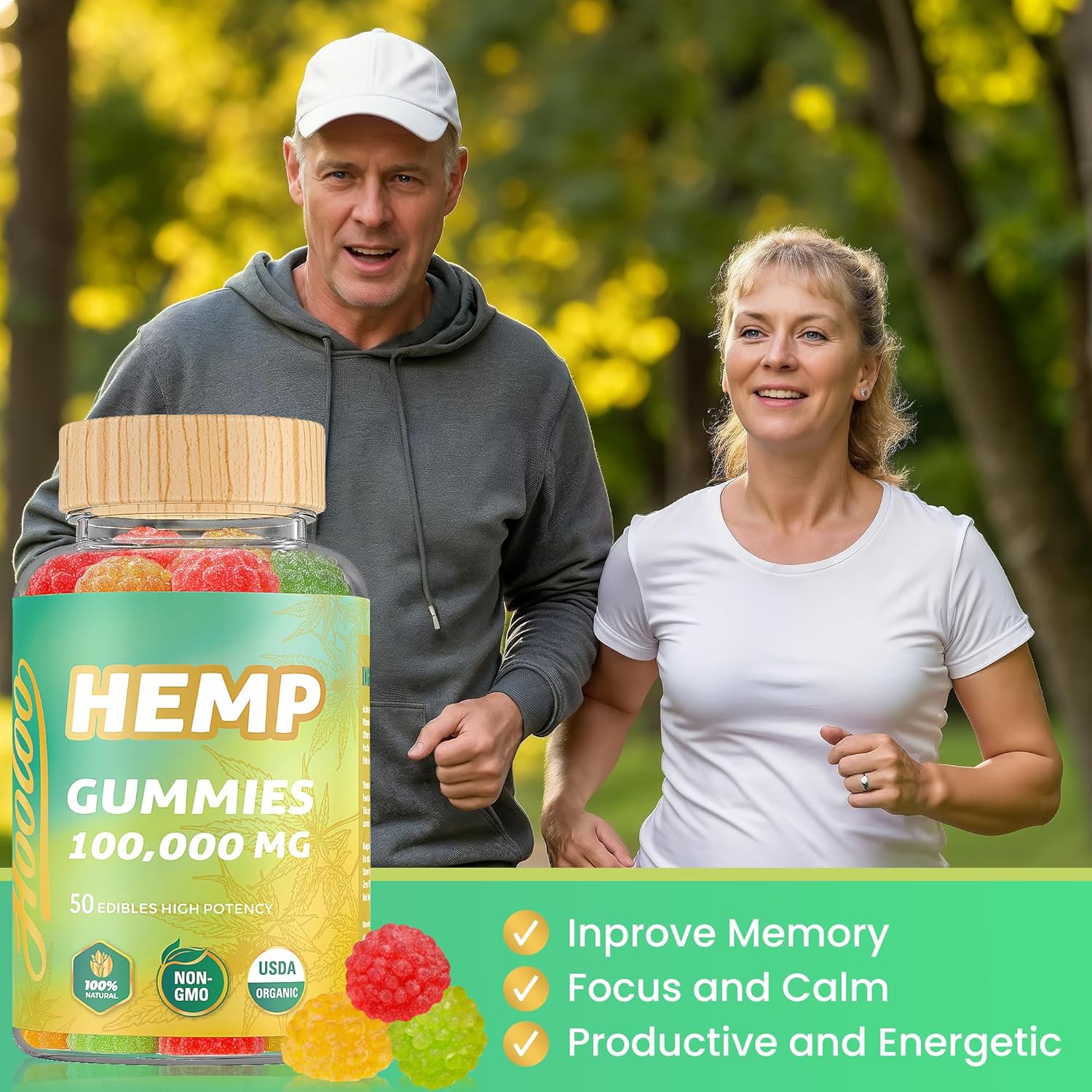 HOOLOO Hemp Gummies 100,000mg for Deep Sound Bedtime Support and Discomfort Relief, Fruity Gummy Infused Omega 3 Vitamins, Made in USA - Image 7