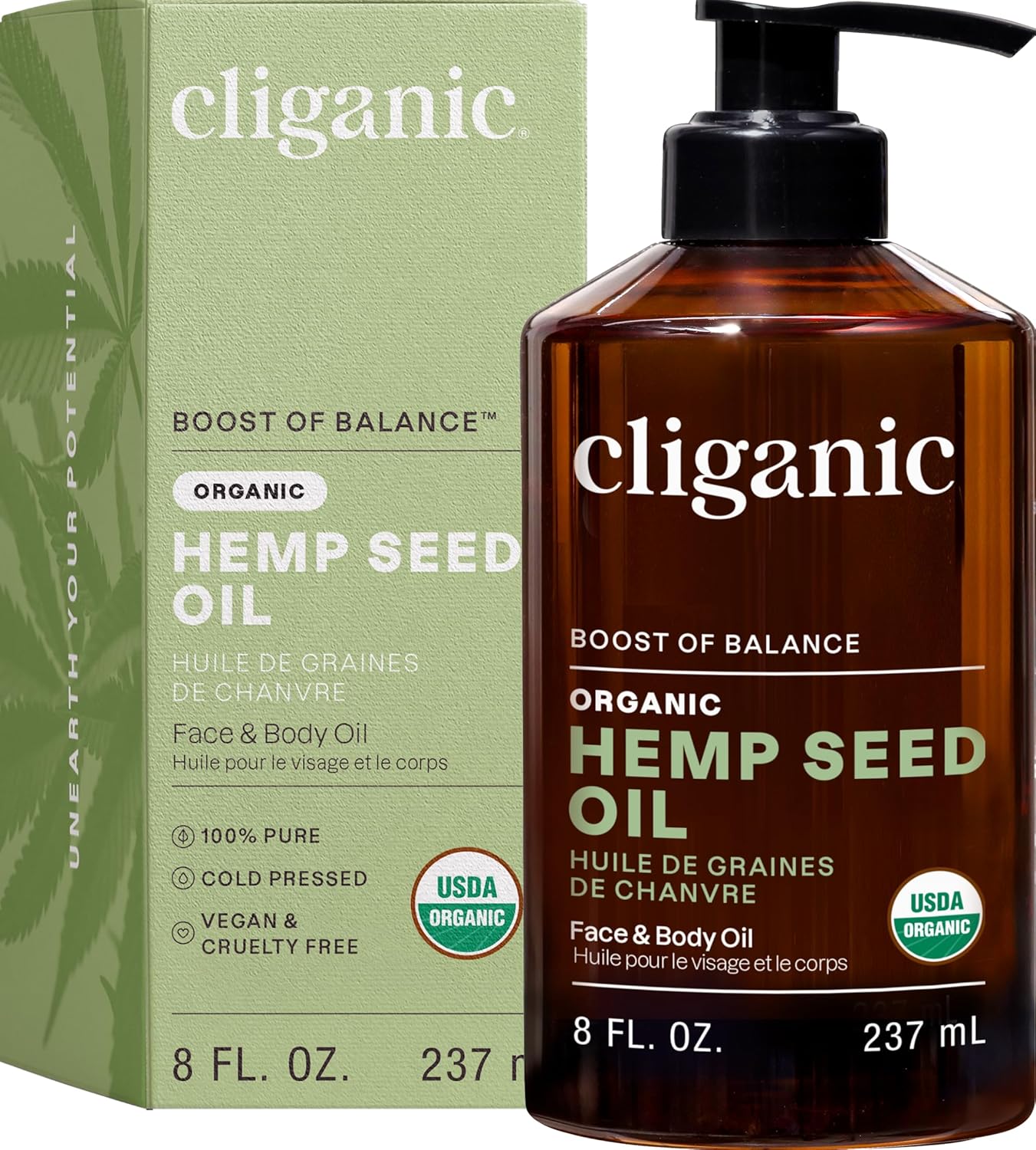 Cliganic Organic Hemp Seed Oil For Skin, Face & Hair - 100% Pure Cold Pressed Natural Unrefined