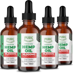 Organic Hemp Seed Oil (4 Oz), Peppermint Flavor, High Potency 30,000 mg - Helps in Natural Relief, Sleep, Relaxation & Mood, Transparent Hemp Oil Dosage, Non-Habit Forming - Non-GMO, Vegan