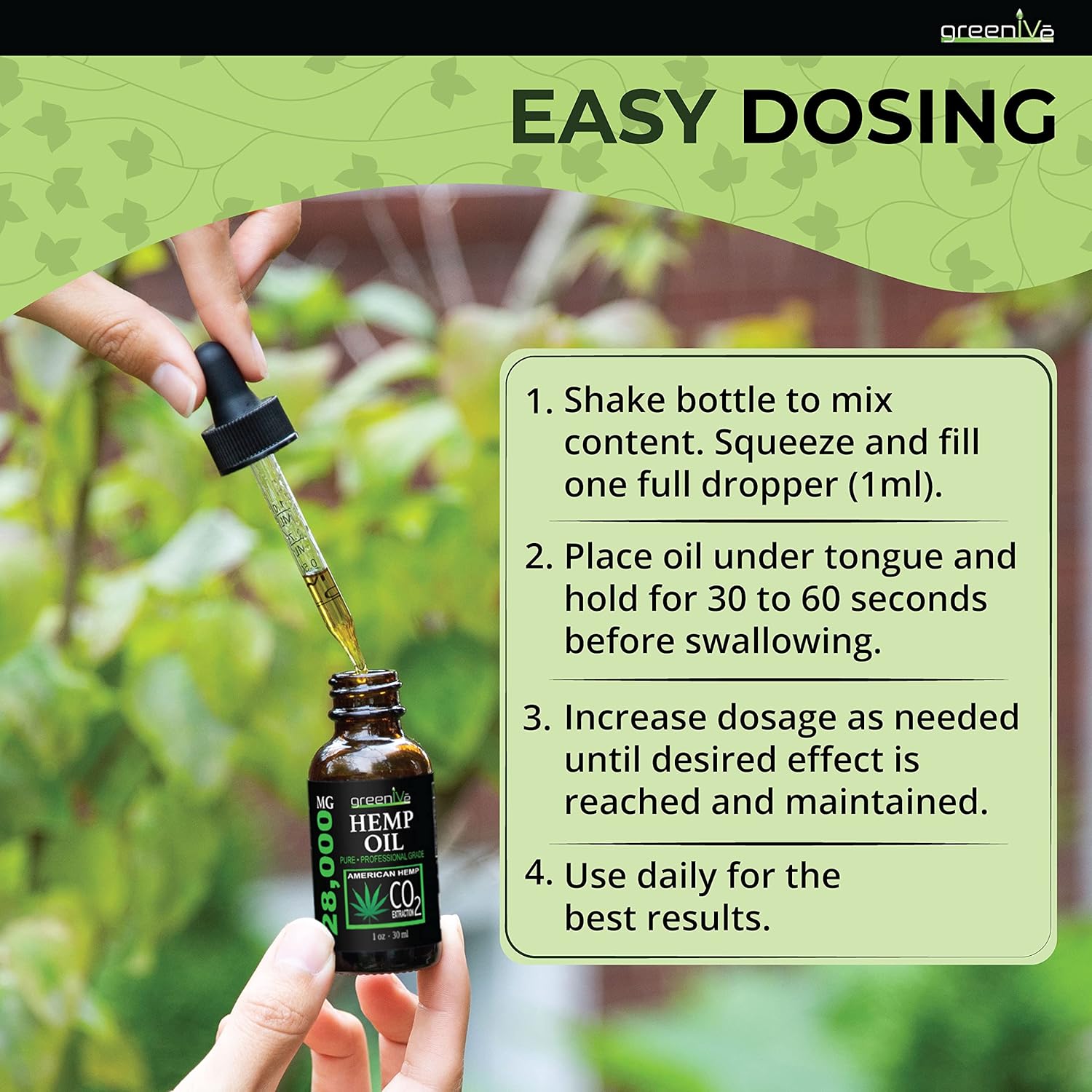 GreenIVe Hemp Oil Drops 28,000mg – Naturally Grown, Vegan, Rich in Omegas – Premium Hemp Oil Dropper – Non-GMO, Made in USA – 30mL (2 Pack) - Image 6