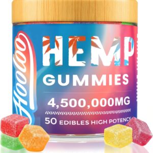 HOOLOO Hemp Gummies for Deep Bedtimes, Unwind, Focus - 6 Fruity Flavors Big Cubes Gummy Infused Vitamins Omega 3 - Extra Stength 4,500,000mg for Adults - Made in USA