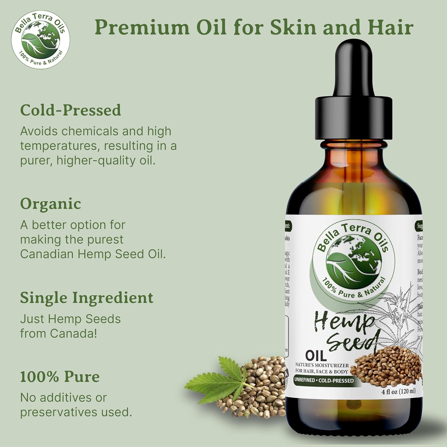 Bella Terra Oils - Hemp Seed Oil 8 oz - Cold-Pressed & Nutrient-Rich, Infused with Phytosterols, Potassium & Calcium for Skin & Hair Care - Image 8