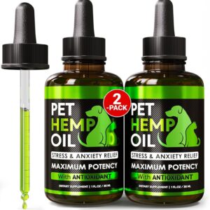 Hemp Oil for Dogs and Cats - Organic Hemp Oil Drops for Anxiety Relief, Stress,Pain, Calming, Sleep, Arthritis - Hip and Joint Support - Skin Health, Anti-Inflammatory - Omega 3-6-9 Pet Drops (2 Pack)