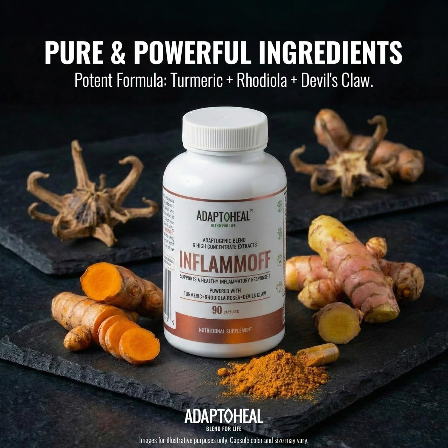 ADAPTOHEAL Inflammoff - Adaptogenic Supplement Designed to Support Joint, Muscle and Tissue Inflammation Naturally, 8 Highly Concentrated extracts with Turmeric and Rhodiola rosea (90 Capsules) - Image 5
