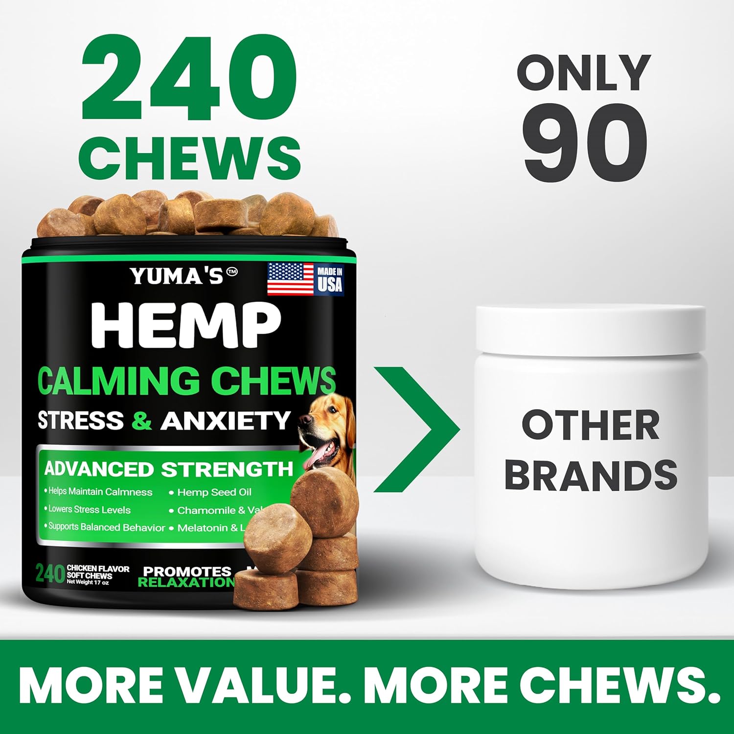 Hemp Calming Chews for Dogs - 240 Treats - Advanced Dog Calming Chews - Anxiety Relief Supplement Treats with Melatonin - Sleep Aid for Separation, Barking, Stress, Hip and Joint Support Made in USA - Image 2