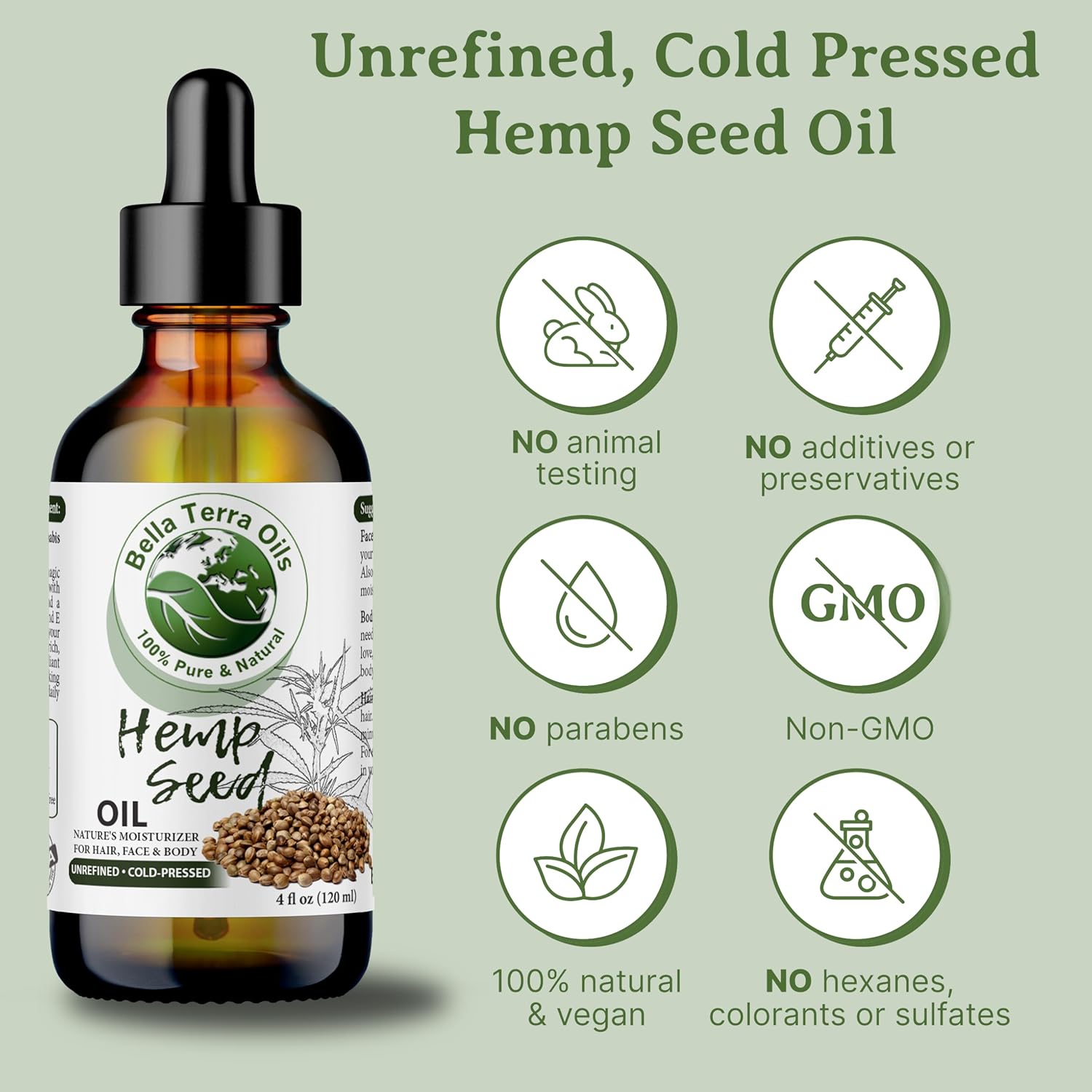 Bella Terra Oils - Hemp Seed Oil 8 oz - Cold-Pressed & Nutrient-Rich, Infused with Phytosterols, Potassium & Calcium for Skin & Hair Care - Image 4