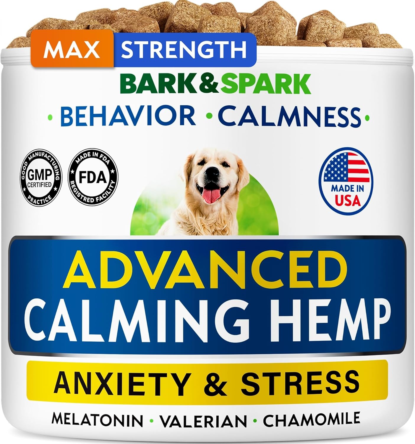 BARK&SPARK Advanced Calming Chews for Dogs - Hemp Chew + Melatonin - Anxiety Relief - Sleep Aid - Relaxing Treats - Stress Relief During Fireworks, Storms, Thunder, Barking