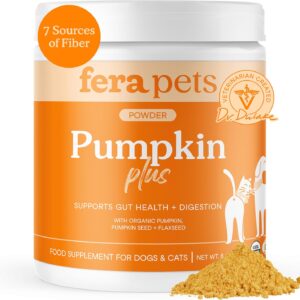 Fera Pets Cat & Dog Pumpkin Plus - Fiber Supplement - USDA Organic - Supports Gut & Digestive Health - Promotes Regularity - 7 Sources of Fiber - 90 Scoops