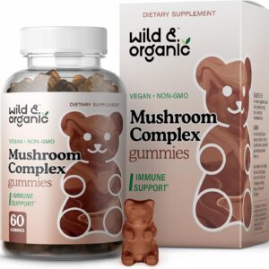 Wild & Organic Mushroom Gummies - Immune, Energy & Brain Support - Lion's Mane, Cordyceps, Turkey Tail, Reishi, Chaga - 10-in-1 Complex - Mushroom Supplement Gummies - 60 Count