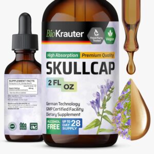 BIO KRAUTER® Skullcap Tincture for Calm & Relaxation - Liquid Skullcap Herb 2 Fl.Oz 28 Days of Supply - Pure & Vegan Sleep Supplement - Calm Drops 680 mg per Serving Alcohol & Sugar Free