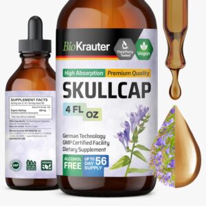 BIO KRAUTER® Skullcap Tincture for Calm & Relaxation - Liquid Skullcap Herb 4 Fl.Oz 56 Days of Supply - Pure & Vegan Sleep Supplement - Calm Drops 680 mg per Serving Alcohol & Sugar Free