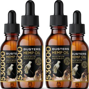 Buster's Organic Hemp Oil 530,000 4Pack-4month Supply for Dogs & Cats Made in USA - Omega Rich 3, 6 & 9 - Hip & Joint Health, Natural Relief, Calming Drops