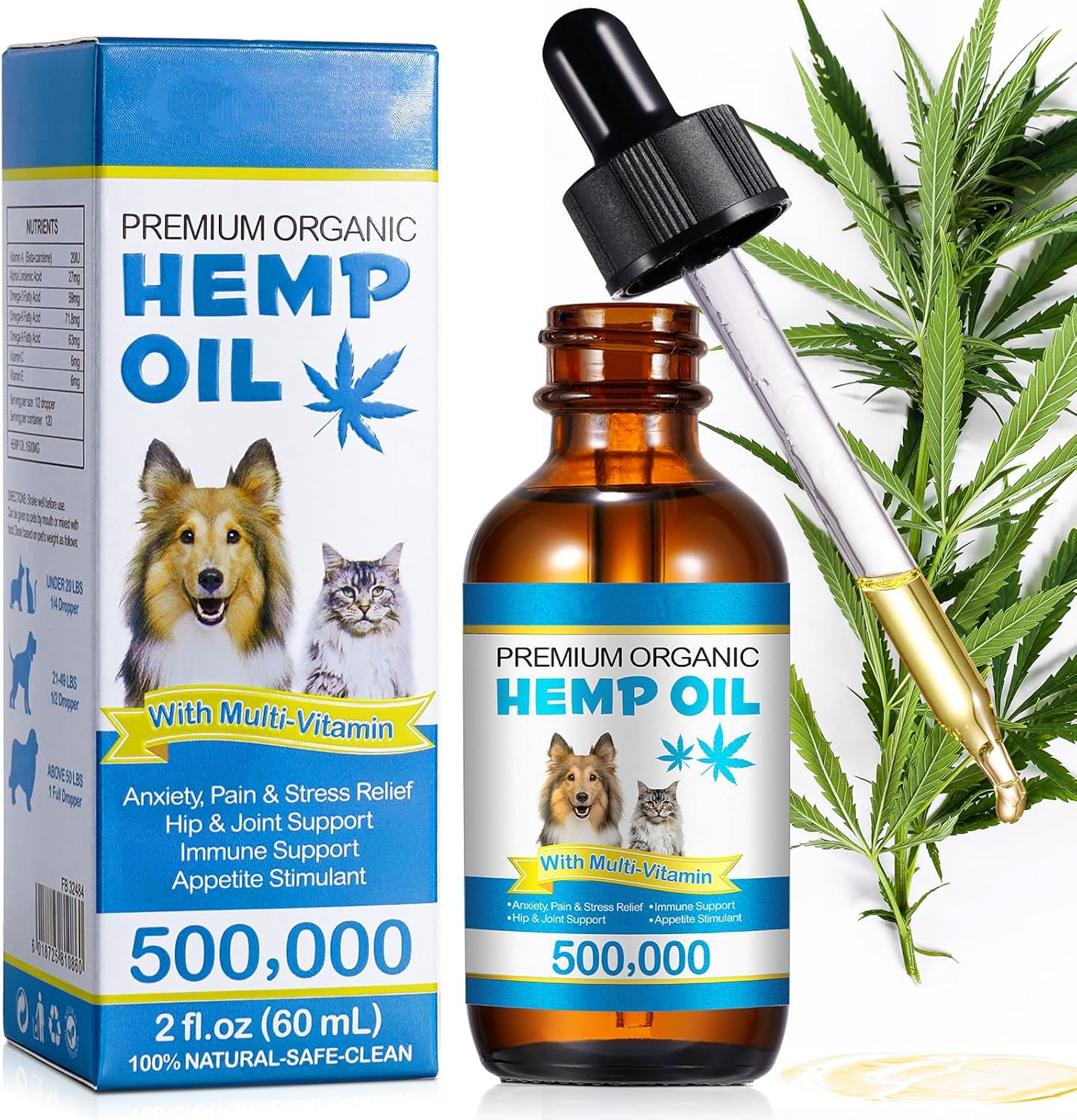 Pet Oil for Dogs and Cats Anxiety Stress Pain Relief Joint Hip Аrthritis Sleep Aid Calming Oil Drop Improves Skin & Coat, Natural Extract Treats Dog Calming Oil 60ML