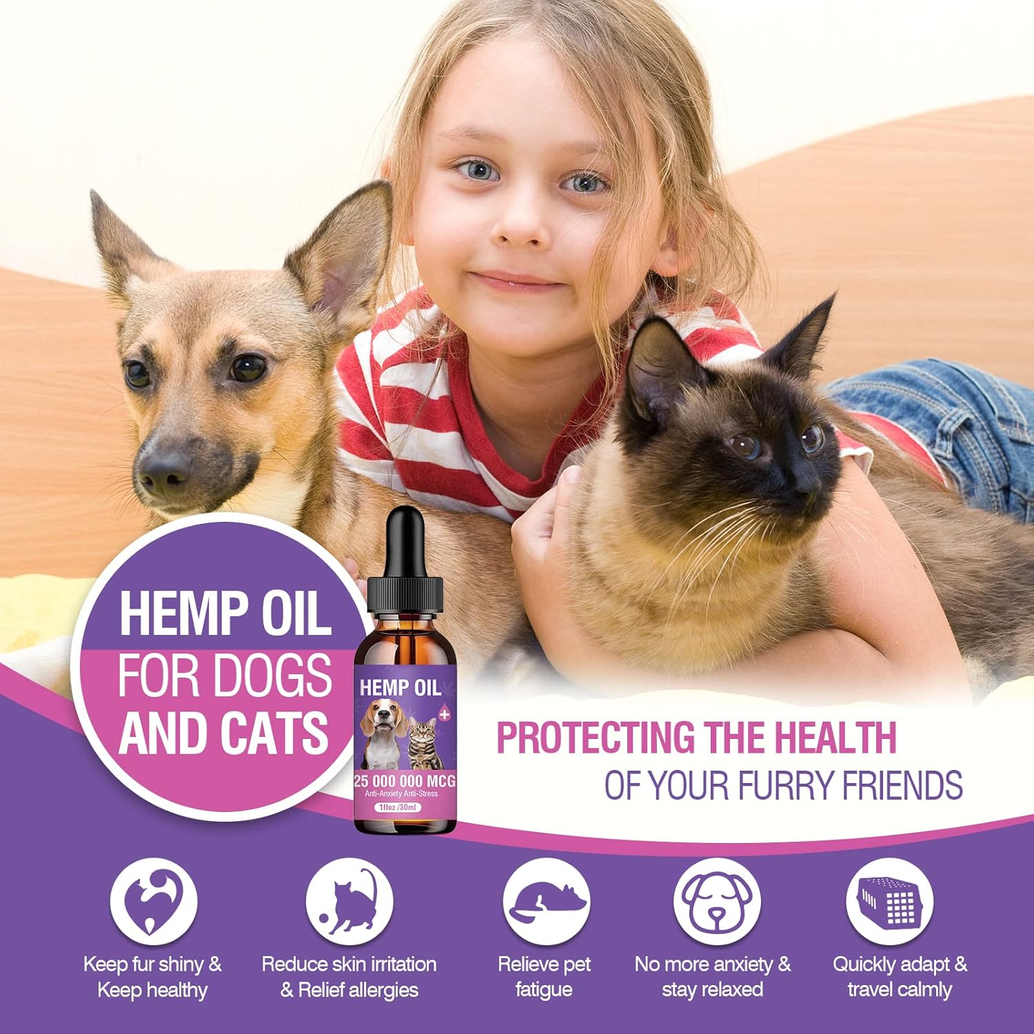 Hemp Oil for Dogs and Cats 3 Pack Relief Pet with Anxiety Stress Pain Aggressive - Image 3