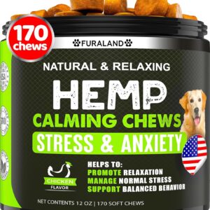 Hemp Calming Chews for Dogs with Anxiety and Stress - 170 Dog Calming Treats - Storms, Barking, Separation - Valerian Root - Melatonin - Hemp Oil - Dog Anxiety Relief - Made in USA | Soft Chews