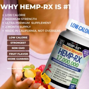 Gummies for Pain, Anxiety, Stress & Inflammation - 120 Pieces, Low Calorie - 17,000,000 Clinical Strength - Natural Premium Oil Extract - Gummy Bears with Organic Oil - Infused Supplement