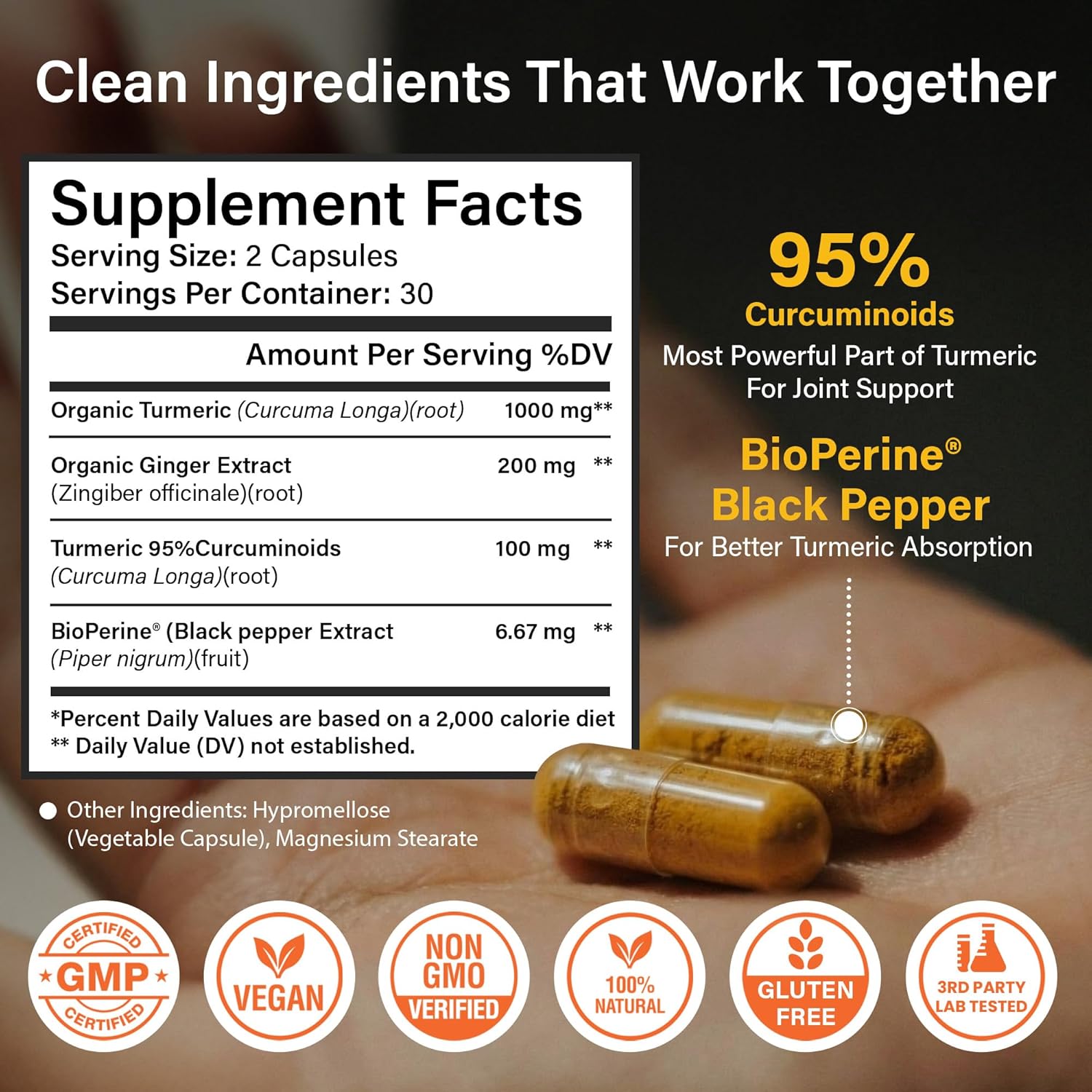 Sleeve Stars Turmeric Curcumin Supplement with Ginger & Black Pepper Bioperine, Joint Supplements for Men & Women, Joint Support & Inflammation Relief, Non-GMO Gluten-Free & Vegan, 1000mg 60 Cap - Image 3